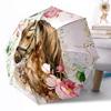 Ombrello Automatico Portatile a 8 Stecche Cavallo e Ghirlanda Floreale Design Pieghevole Leggero per Uso Esterno Quotidiano Regalo Perfetto per Amici Famiglia