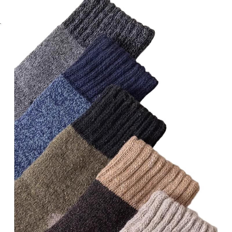 YUZHAOLIN 5 Pairs of Men's Wool Socks, Autumn And Winter Terry Socks, Fleece-Lined Ultra-Thick Mid-Calf Warm Socks, Northeast Long Socks, Snow Socks