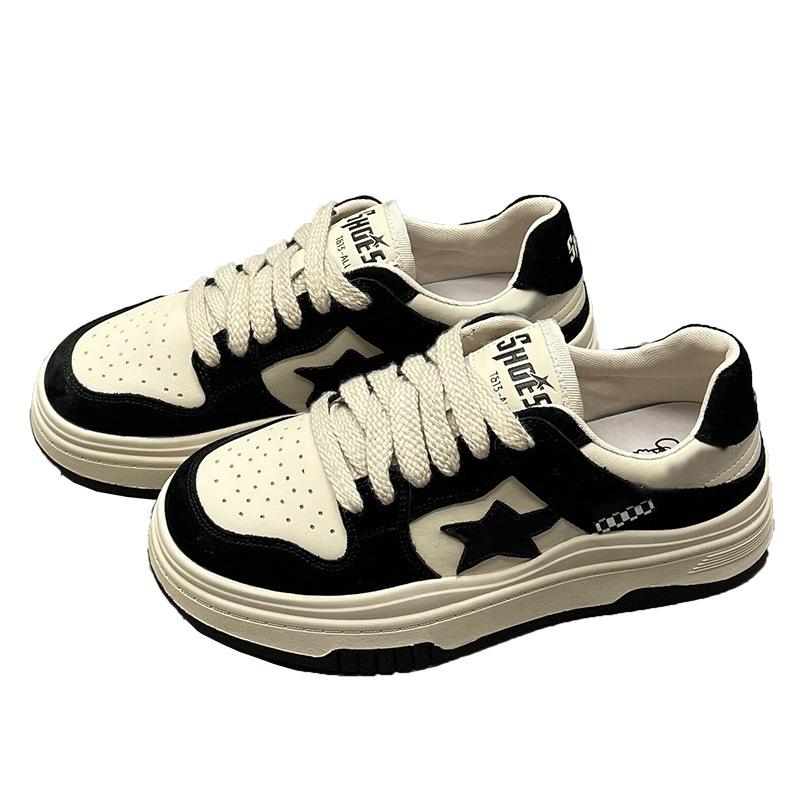 Lässige Sneakers für Damen, Frühling, neue Low-Top-Schnürschuhe mit runder Spitze und dicker Sohle, All-Match-Sportschuhe