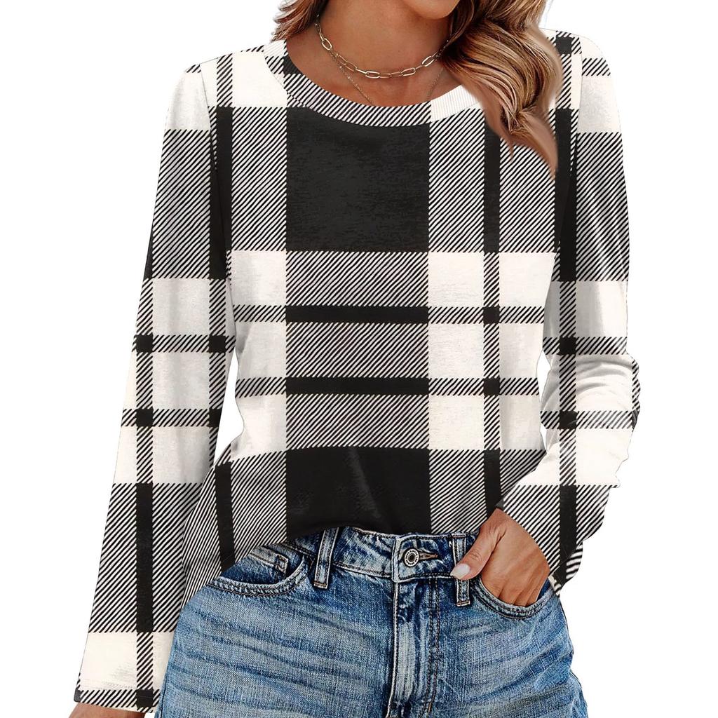 Camicie a maniche lunghe da donna T-shirt grafiche con stampa carina camicette Casual taglie forti Top basic Pullover