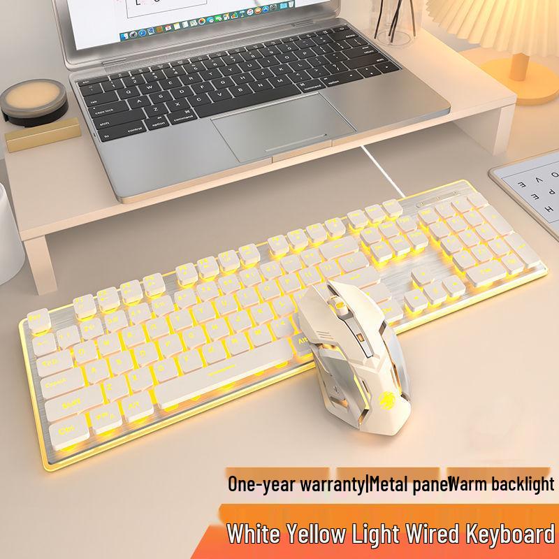Pioneer Silent Mechanical-Feel Keyboard and Mouse Set for Girls - Wired for Office and Gaming