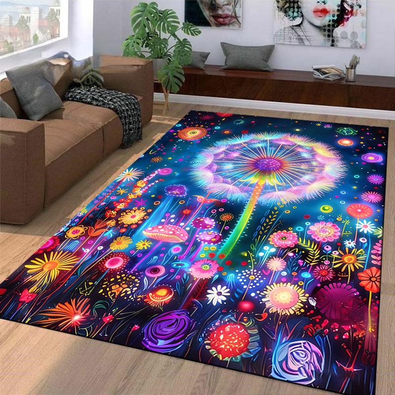 Colorful Dandelion and Flower Pattern Carpet with Starry Design Suitable for use as an anti-slip for living room bedroom sofas