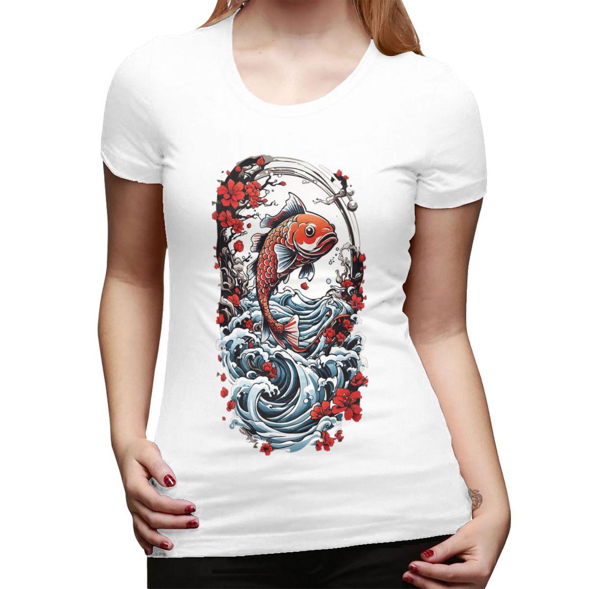 

Japanese Koi Fishing Streetwear Style TShirt for Women ONeck Streetwear T Shirts Womens Short Sleeve Summer Clothes Tops S