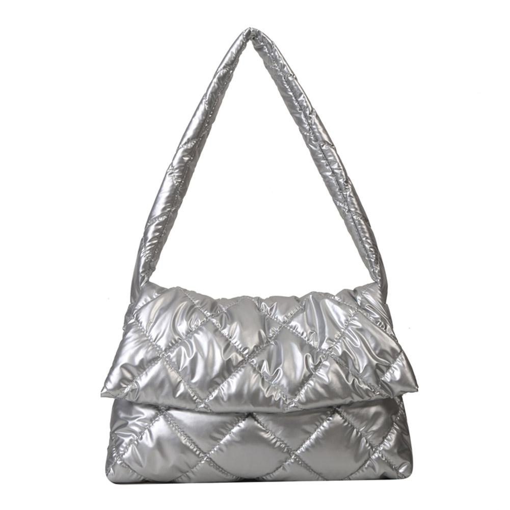 

Women Soft Puffer Tote Bag Large Capacity Quilted Handbags Puffy Underarm Bag Space Padded Shoulder Bag Commute Top-Handle Bags срібний