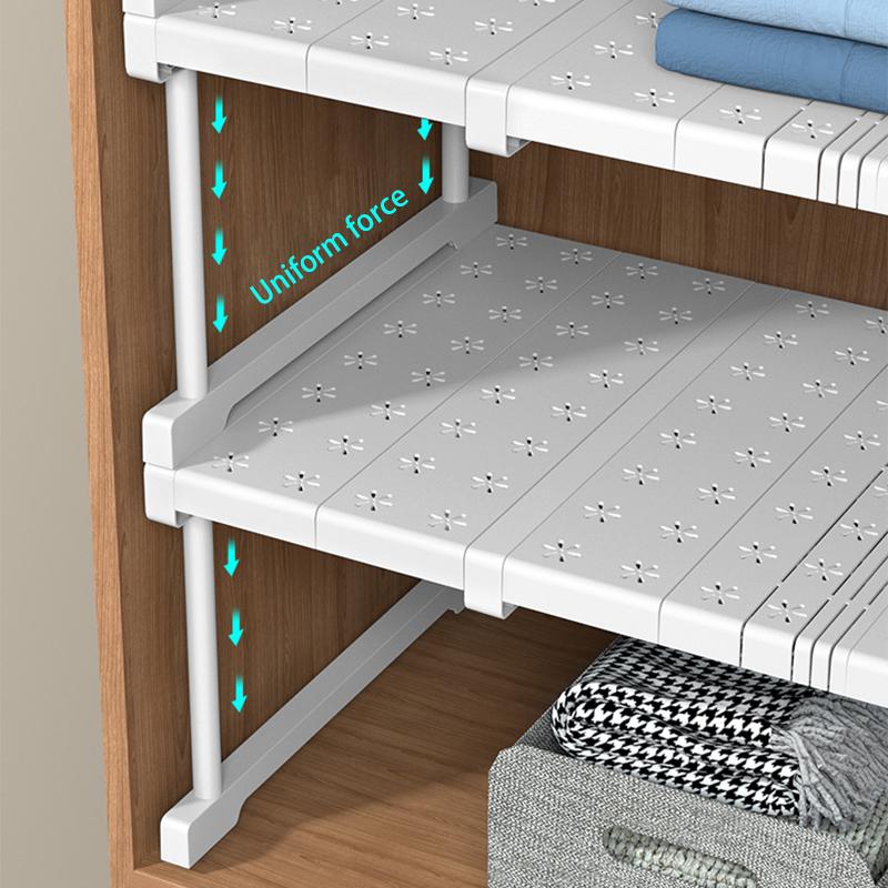 Adjustable Closet Storage No-Punch Storage Shelf Space Saving Wardrobe Decorative Shelf Cabinet Holder for Bathroom Kitchen Shoes Rack Sundry Storage
