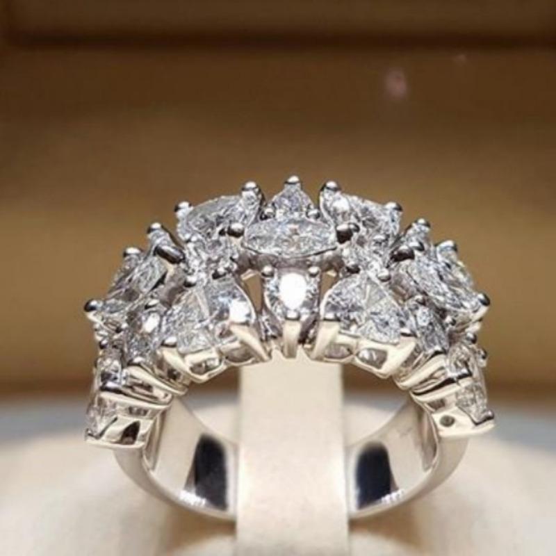 Luxury Ring for Women Pull Paved Syntehtic Zircon Band Silvery Color Ladies Wedding Bridal Luxury  Jewelry Rings