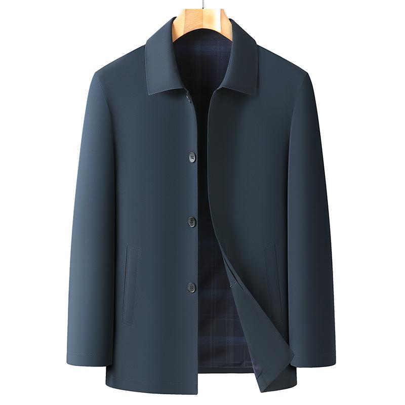 2026 Spring/Autumn Men's Plus Size Business Casual Lapel Jacket - Middle-aged Windbreaker Coat