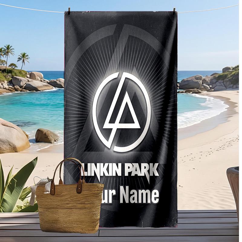 Linkin Park Custom Beach Towel, Print Your Name Text Lightweight Absorbent Towel for Swimming Travel
