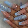 24Pcs Long Coffin False Nails with Love Rhinestone Design Pink French Ballet Fake Nails Manicure Tips Wearable Press on Nails