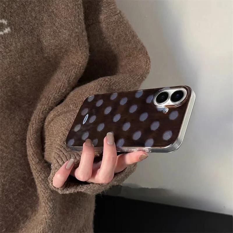 Korean Brown Blue Polka Dots Year Vortex Pattern Phone Case for IPhone 16 15 Pro Max 14 13 12 11 Pro XS XR X 7 8 Plus Hard Cover
