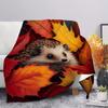 Autumn Hedgehog Blanket - Maple Leaves Hedgehog Design, Soft Digital Print Flannel, All-Season Comfort for Home Travel