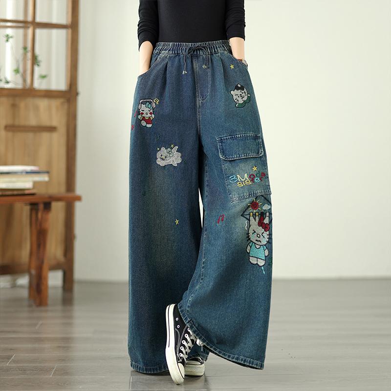 Dimanaf 2025 New Basic Elastic Jeans Harlen Pants Women Loose Denim Trousers Big Casual Blue Pants 2502