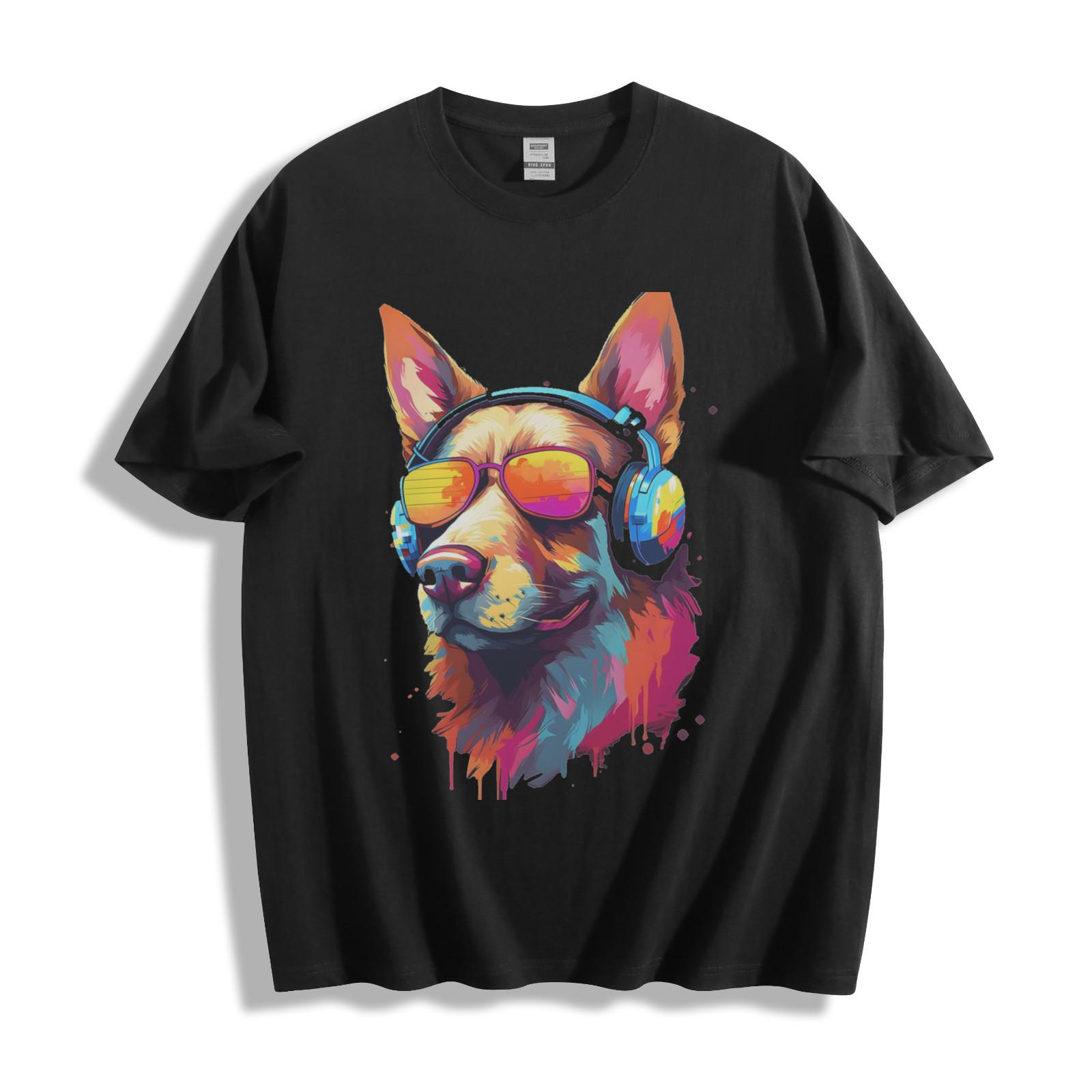 Groovy Dog DJ T-Shirt Mens Womens Tees Top - Vibrant Music Party Design Unisex Tee L