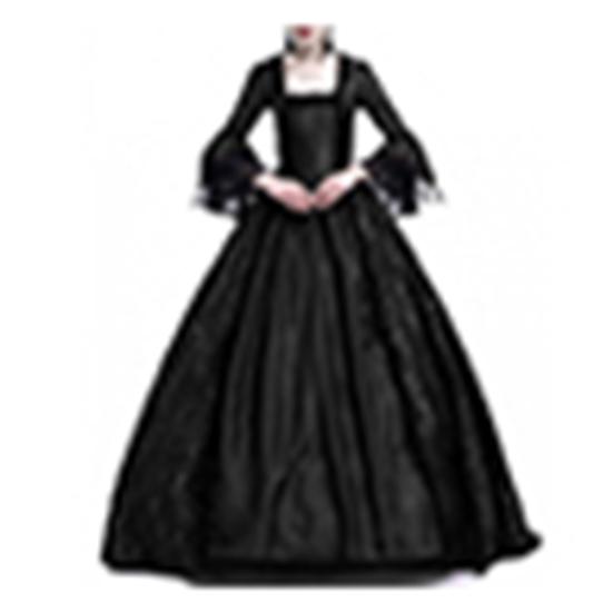 Vintage Women Medieval Gothic Square Neck Flare Sleeve Lace Patchwork Maxi Dress