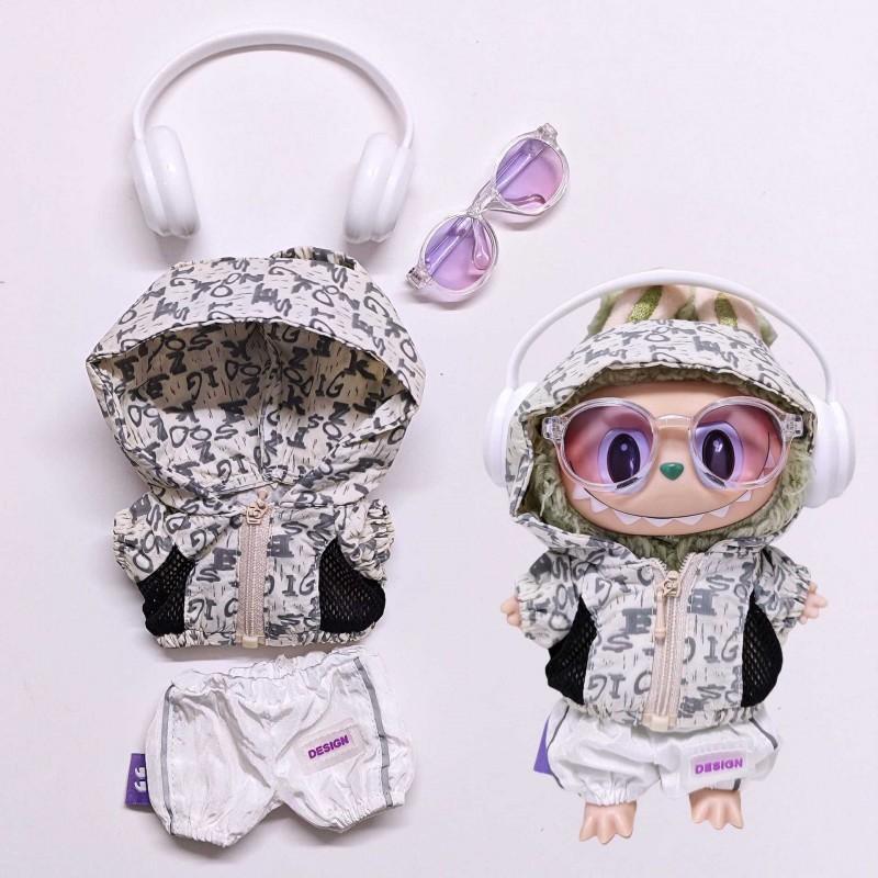 Labubu Doll Outfit Set 15cm 17cm Fashion Hooded Sun Protection Pants Headphones Glasses 4 Or 5 Piece Toy Clothing