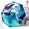 1pc Sturdy 8-Bone Auto Umbrella, Ariel Little Mermaid Pastel Ocean Floral Umbrella, Digital Printed, Foldable Umbrella for On-the-Go Outdoor Use