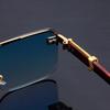 Trend Double Beam Rectangle Sunglasses Men Women Rimless Cut Edge Square Sun Glasses Fashion Frameless Wood Grain Shades UV400