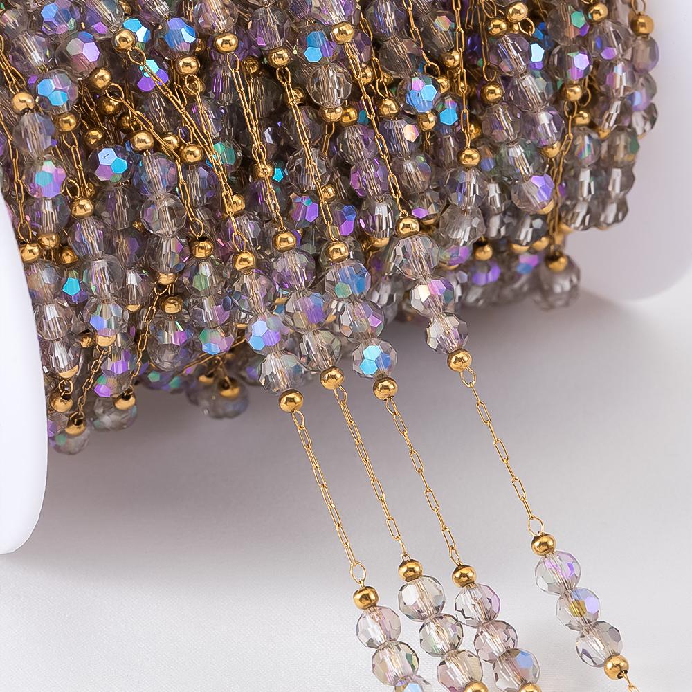 1Meter Stainless Steel Green Crystal Beads Bracelet Chains for Jewelry Making DIY Shiny Necklace Jewelry Beaded Chain Supplies 1meter