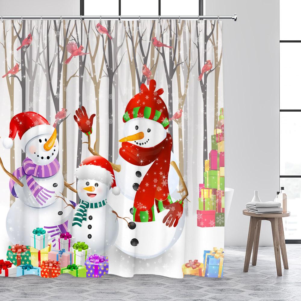 Niedlicher Schneemann Weihnachts-Duschvorhang Vintage Bauernhof-LKW Weihnachtsbaum Elch Winterwaldlandschaft Heim Badezimmer Dekoration Duschvorhänge