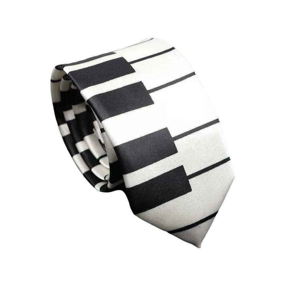 Skinny Men Tie Black Music Tie Classic Piano Necktie Men