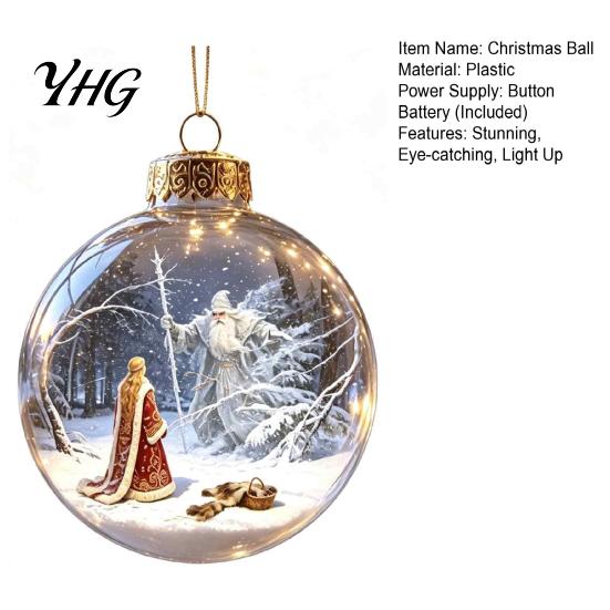 Xmas Fireplace Hanging Ornaments Glowing Christmas Story Ornament, Light-Up 3D Ball with Warm LED, Mini Garden Holiday Scene Clear Decoration