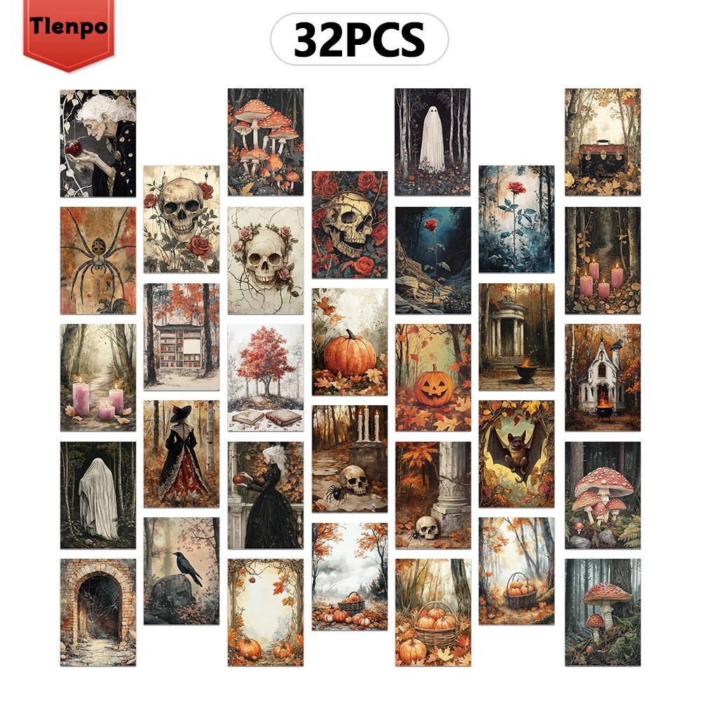 

32pcs, Vintage Autumn Harvest Postcard, Halloween, Birthday/Anniversary Gift, Collectible, Suitable for Gifting, Mailable.