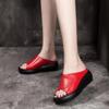 Fashion Hot Selling True Soft Leather Thick Sole Soft Sole Mom Slippers Women's Summer Outerwear 2025 New Fashion Slope Heel Sandals