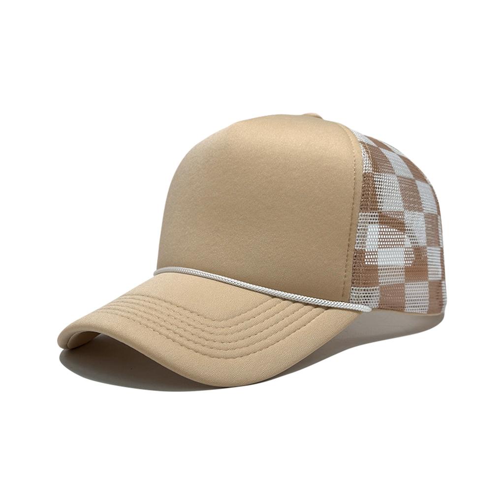 New Plaid Baseball Cap with Rope Truck Mesh Cap Outdoor Leisure American Fashion Breathable Sun Protection Advertising Cap