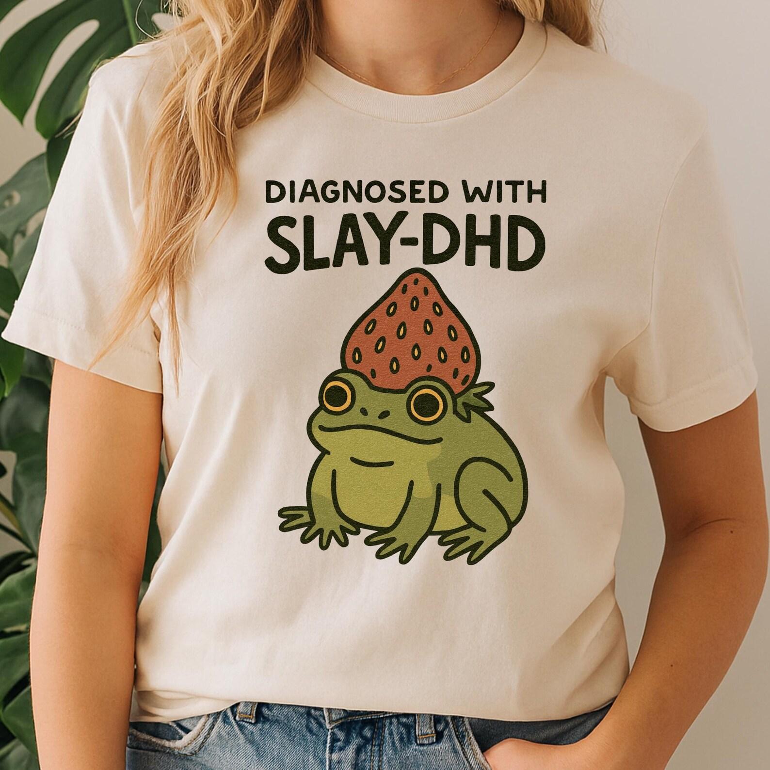 Slay-DHD Frog Tee • Funny ADHD Humor, Strawberry Hat M