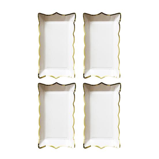 4Pcs/Set Disposable Fruit Plate Multifunctional Large Capacity Colorful Rectangular Disposable Tableware Plate for Picnic