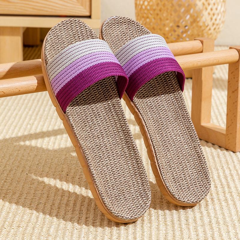 Unisex Thick-Bottom Rattan Straw Linen Slippers for All Seasons