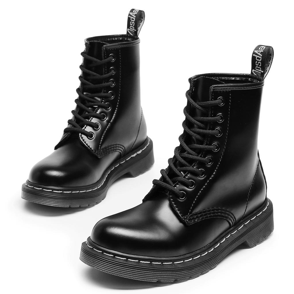 White Line High-top 1460 Tooling Boots Women's Classic Hard Leather Open-edged Bead Short Boots Leather Boots Round Head Locomotive Shoes