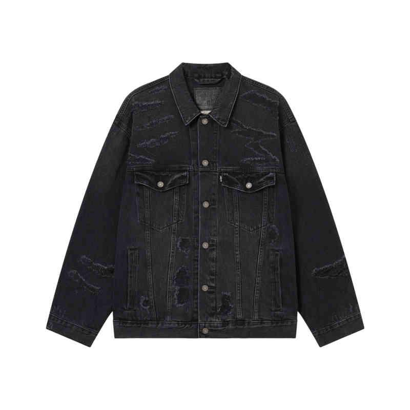 Levis SS25 Ripped Design Button Closure Denim Jacket Men Outerwear Black 002X0-0000