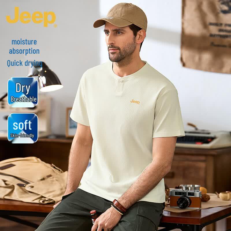 JEEP Men s Moisture-Wicking Waffle Knit Henley T-Shirt L