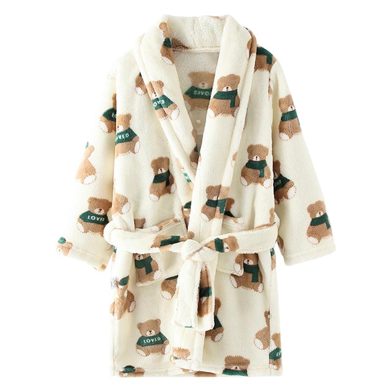 Kids Flannel Bathrobe Boys Girls Skin-friendly Soft and Comfortable Robe with Pockets 110