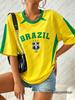 2026 Estate Nuova Maglietta Brasile Per Donne Girocollo Patchwork Manica Corta Oversize Streetwear Sportiva Maglia Calcio Y2K Top Larghi