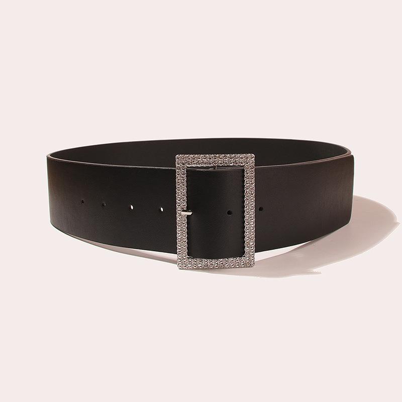 Women's Crocodile Pattern Versatile Belt Women's Black Belt Wide Belt Rhinestone Fashion Belt
