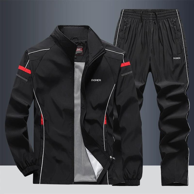 Spring and Autumn Leisure Sports Set Composite Polyester School Uniform Team Clothing Running Stand Up Collar Cardigan Two Piece Set for Men