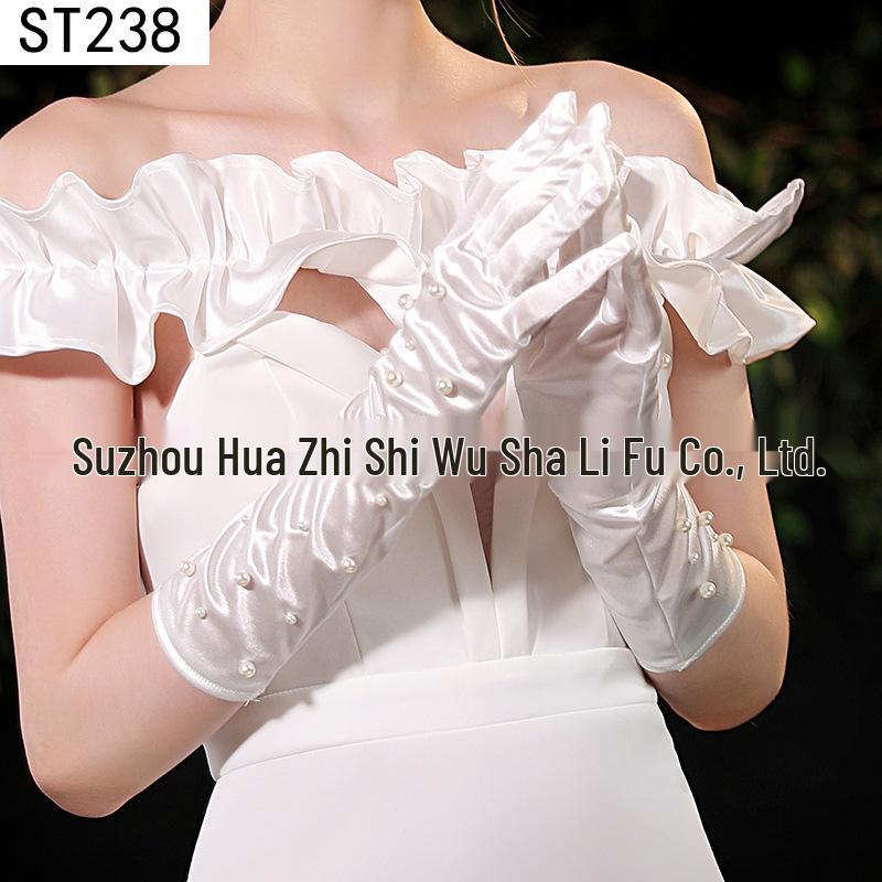 Elegant Pearl Bow Wedding Gloves - French Aesthetic for Bridal Portrait Styling