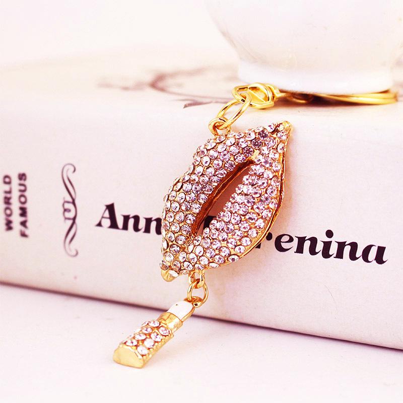 Chic Diamond Red Lips Keychain Pendant for Ladies' Bags