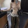 #Human cotton temperament V-neck celebrity style beautiful lace small suspender female atmosphere stacked through mesh splicing fart curtain