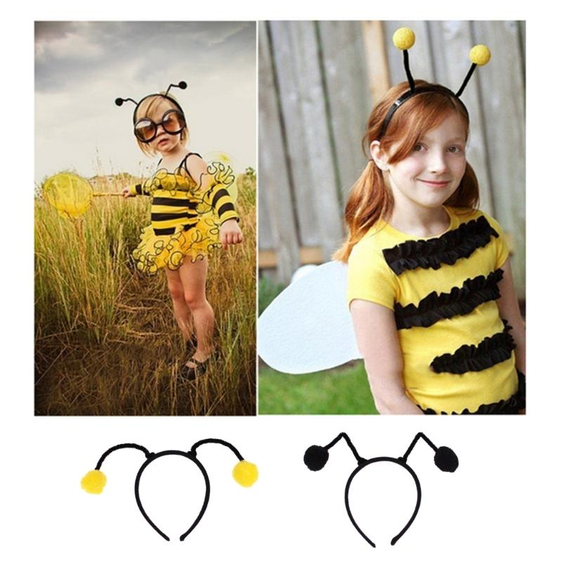 Cute Cartoon Bee Pompom Antenna Hair Hoop Woman Hot Girls Makeup Headband for Children Day Cosplay Hair Accessories