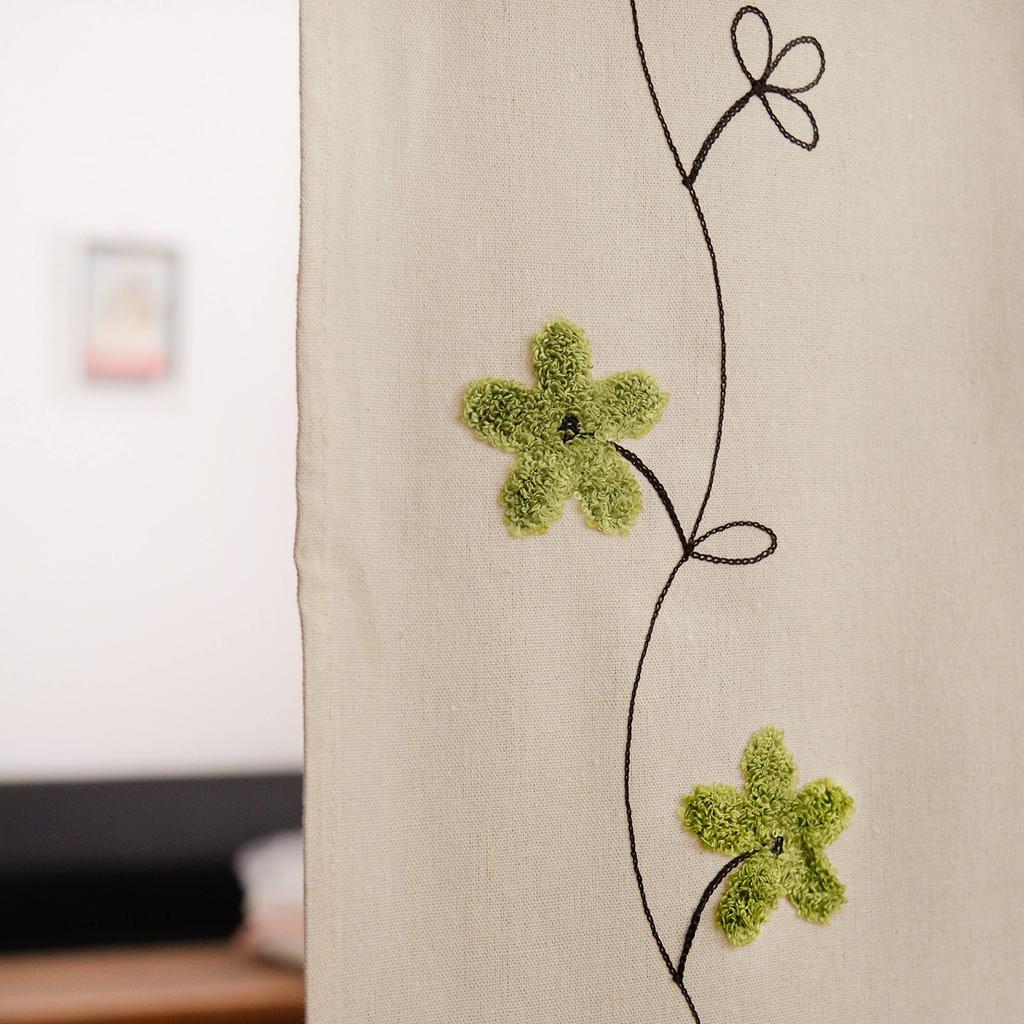 YURLISA Summer and Winter Stylish Floral Embroidered Curtain Width 68cm X Length Spring, Linen-Style (Green Embroidery, 150cm)