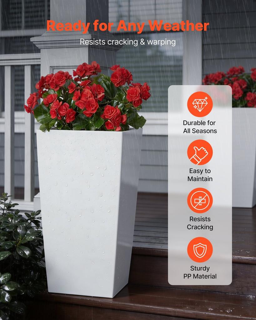 Tall Planters Set of 2, 750 mm Large Outdoor Taper Planters for Outdoor Indoor Plants, Front Porch Plastic Modern Flower Pots with Casters, Inner Pot