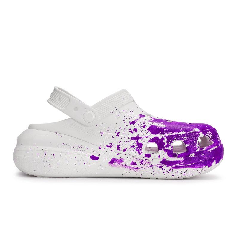 Crocs Crush Clog EVA Aged Fluid Splash Ink Personality Stepping on Feeling Gift Box Hole Shoes Unisex White and Purple