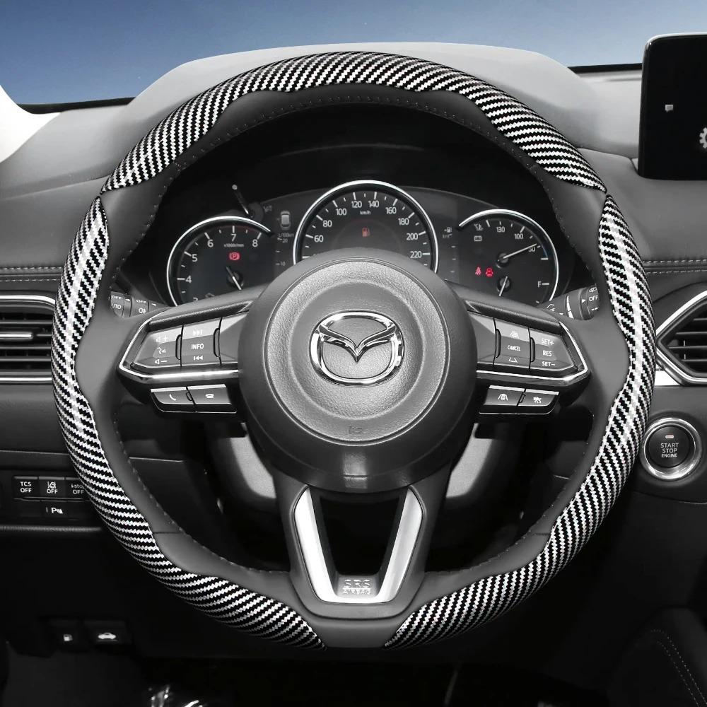 Suitable for Mazda Carbon Fiber Steering Wheel Cover for Cx-5 Cx-30 Mazda3 Cx-50 Cx-90 Mazda2 Cx-60 Cx-3 Mx-5 Bt-50