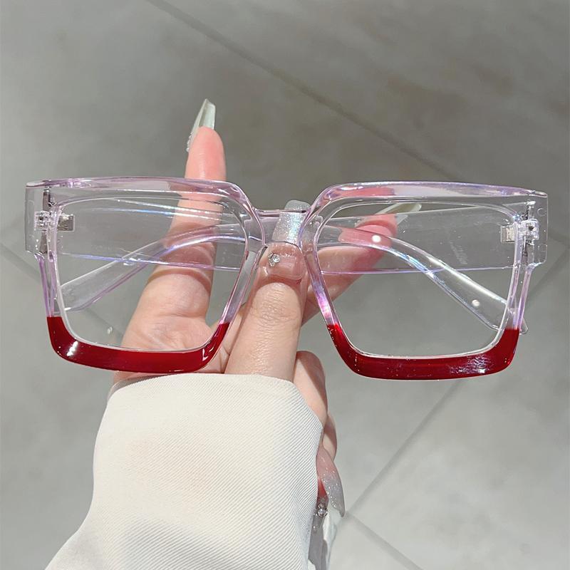 Vintage Square Glasses Women Fashion Oversized Blue Light Blocking Optical Frames Trendy Patchwork Rim Design Eyeglasses