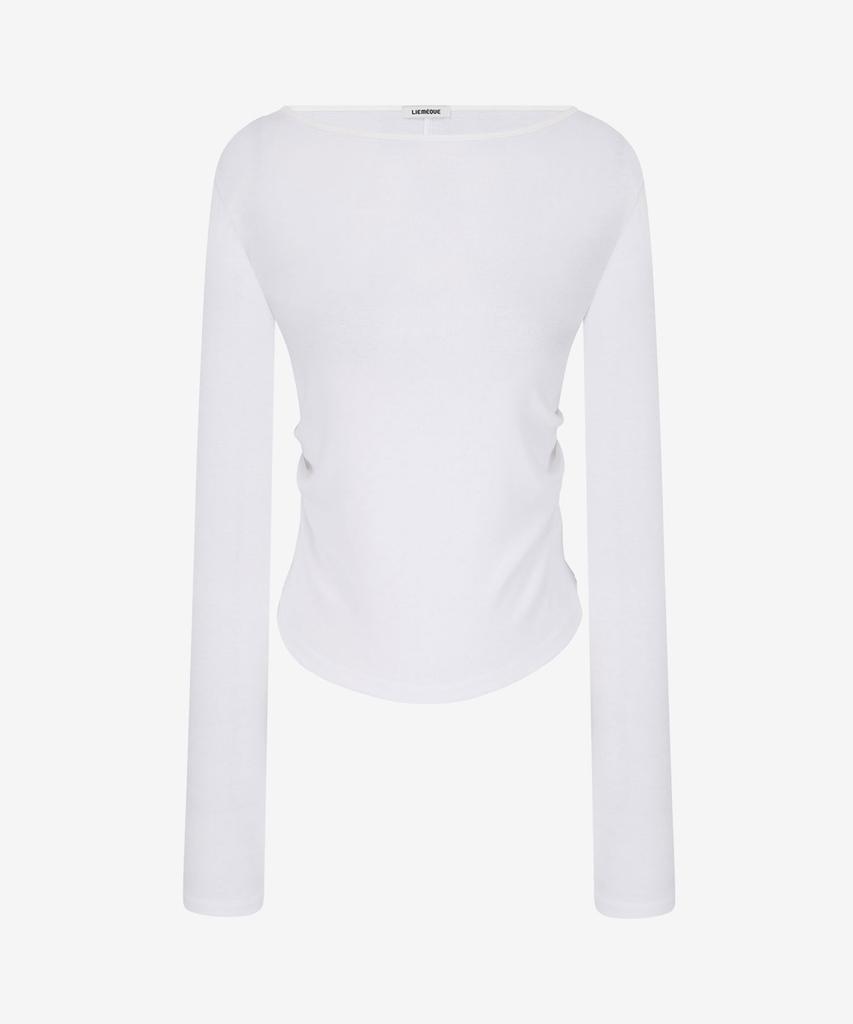 Limekeu Boat Neck Drape Slim Long Sleeve White