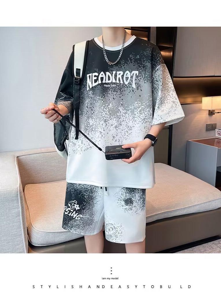 Men's Korean Style 2025 Two-Piece Summer Sportswear: Short Sleeve T-shirt & Casual Basketball Jersey Shorts