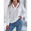 Autumn Winter Casual Hollow Out V-neck Twist Pullover Sweater Long Sleeve Casual Fashion Elegant Casual Tops Ladies Office Streetwear Simple Clothing